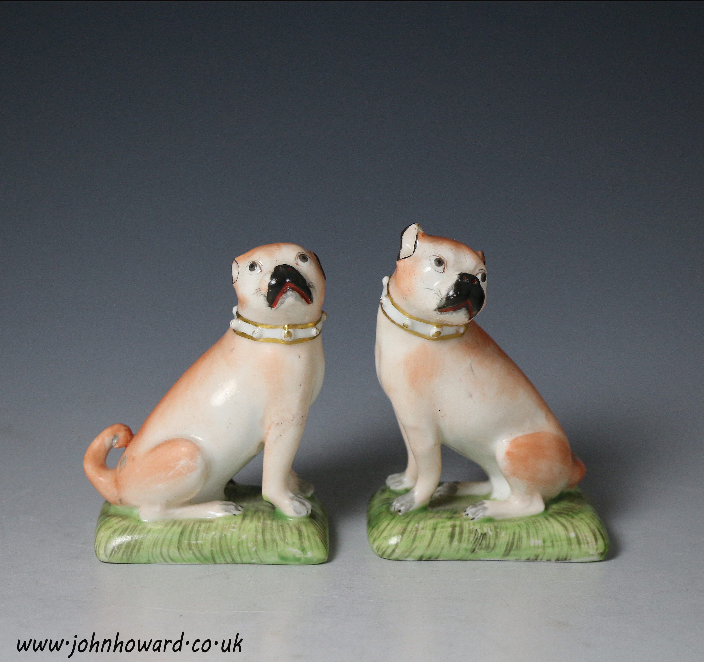 Pair Derby porcelain figures of Pug Dogs English .
