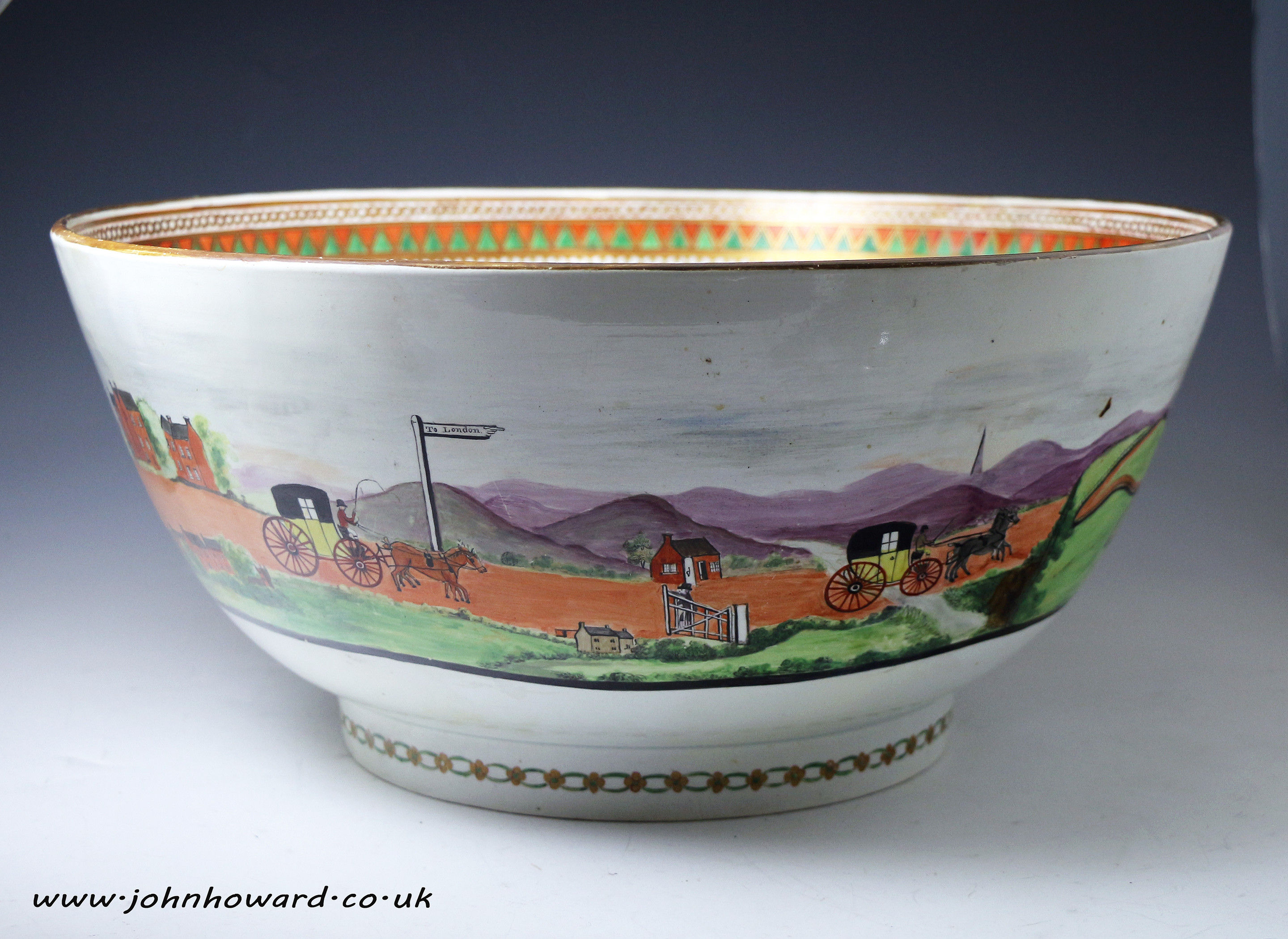 Massive English pearlware Punch Bowl with armorial of the Taylors Guild and  named I.J.E.PEPPERDAY c1800