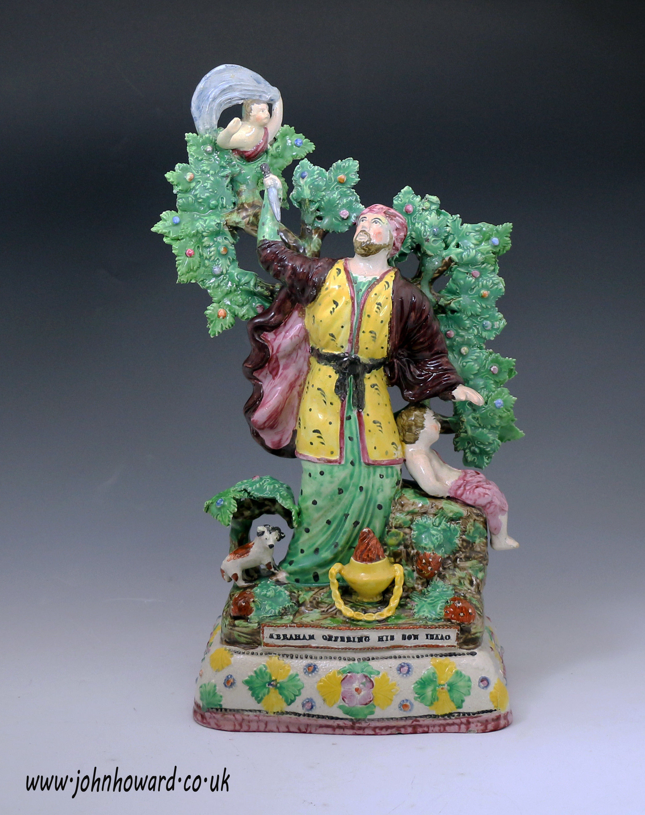 Large scale Staffordshire Pottery figure Abraham offering Isaac early 19th century