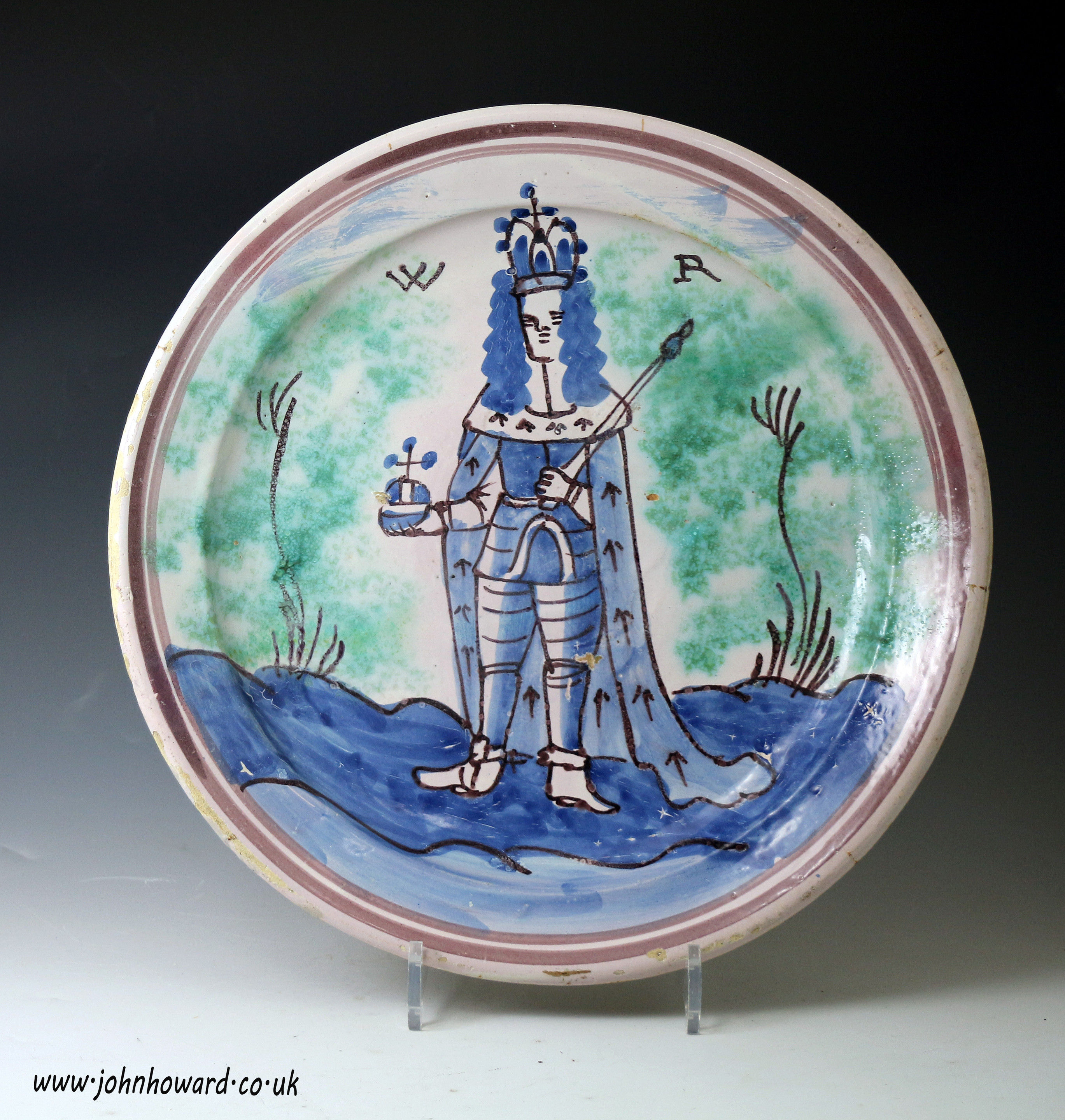 English delft portrait charger King William probably London 1690-1710 period