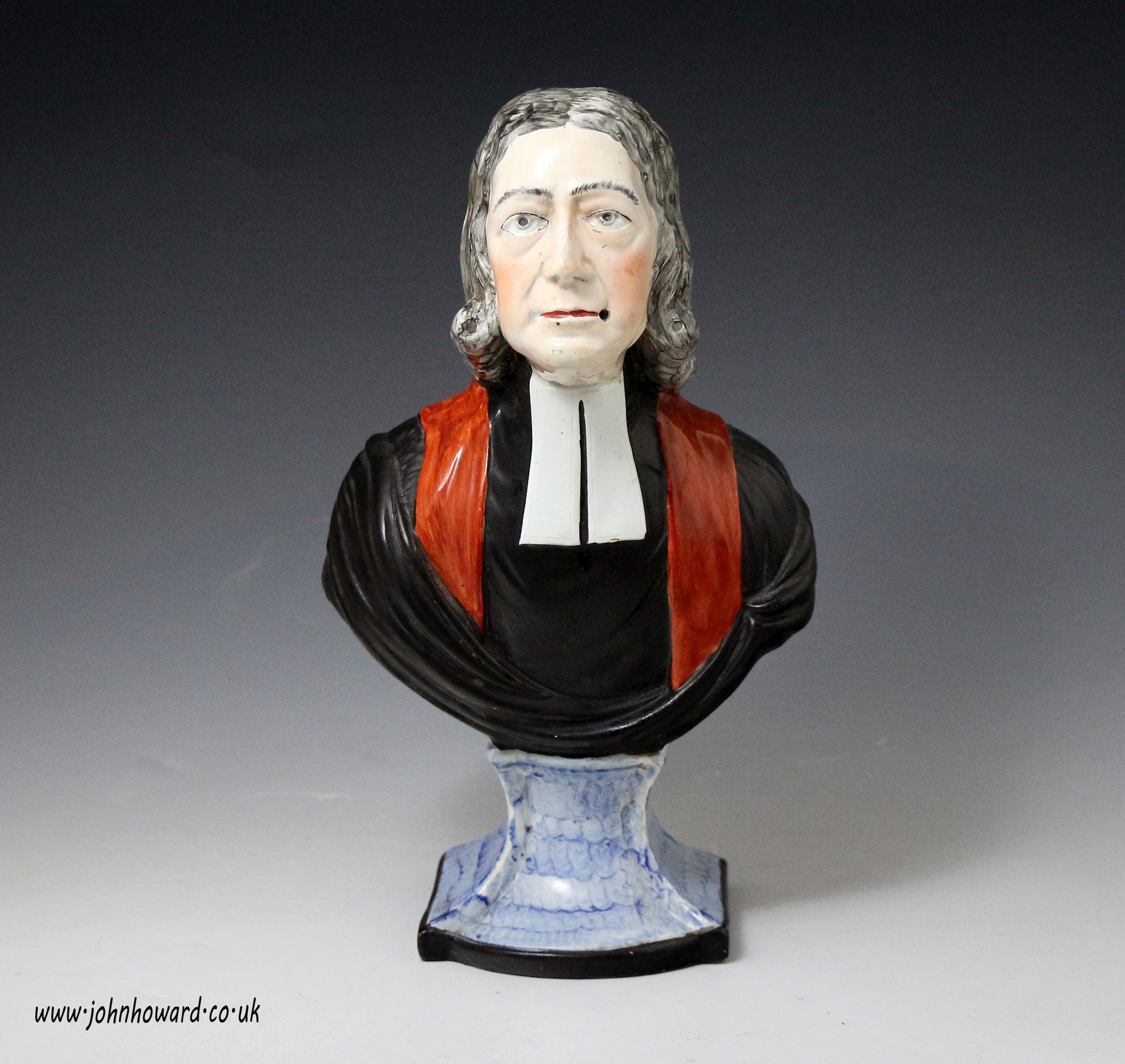 Staffordshire pearlware pottery figure bust of Reverend John Wesley Methodist early 19th c. England
