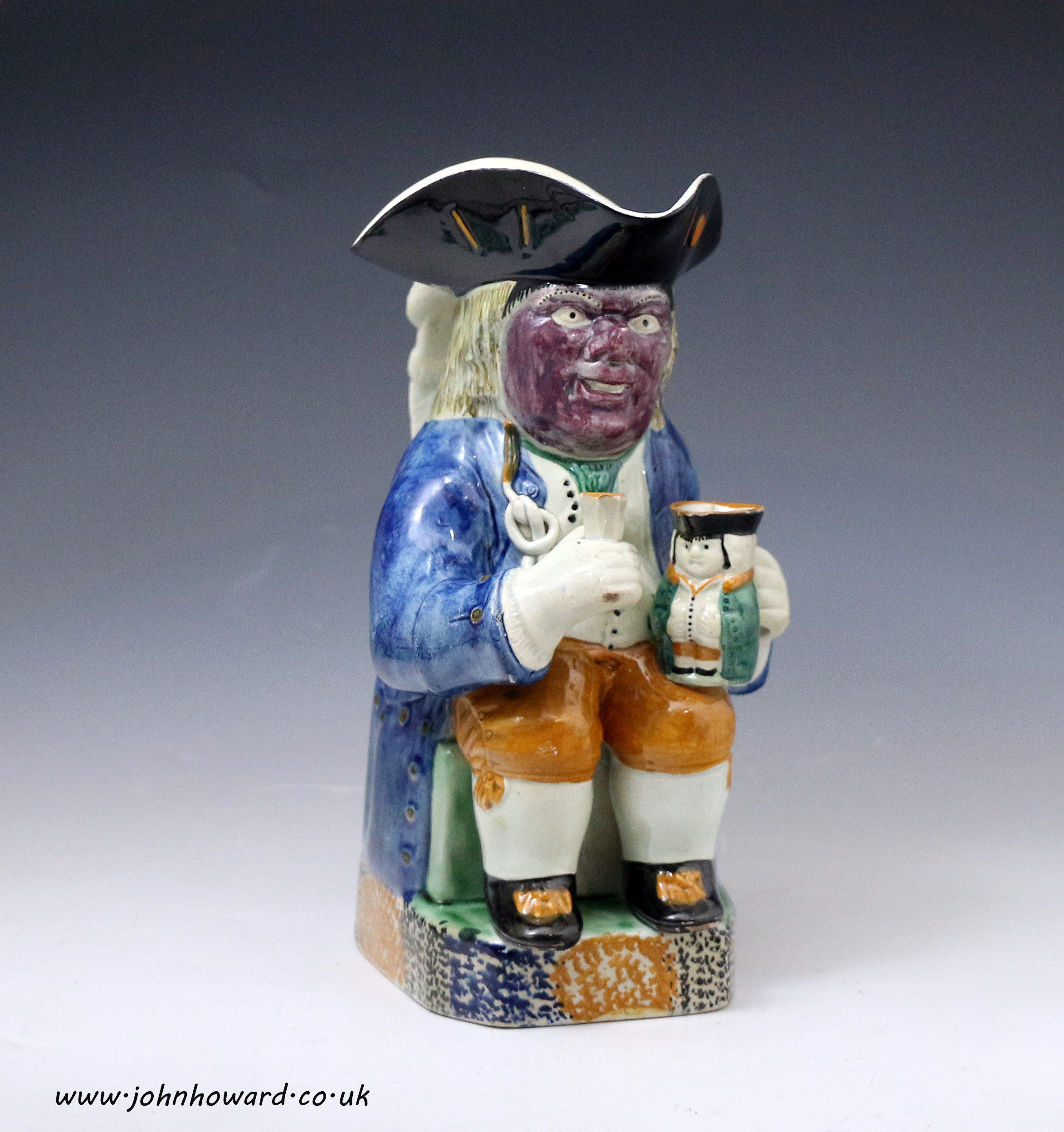 YORKSHIRE POTTERY RED FACE  TOBY JUG IN PRATT COLOURS C1810 PERIOD