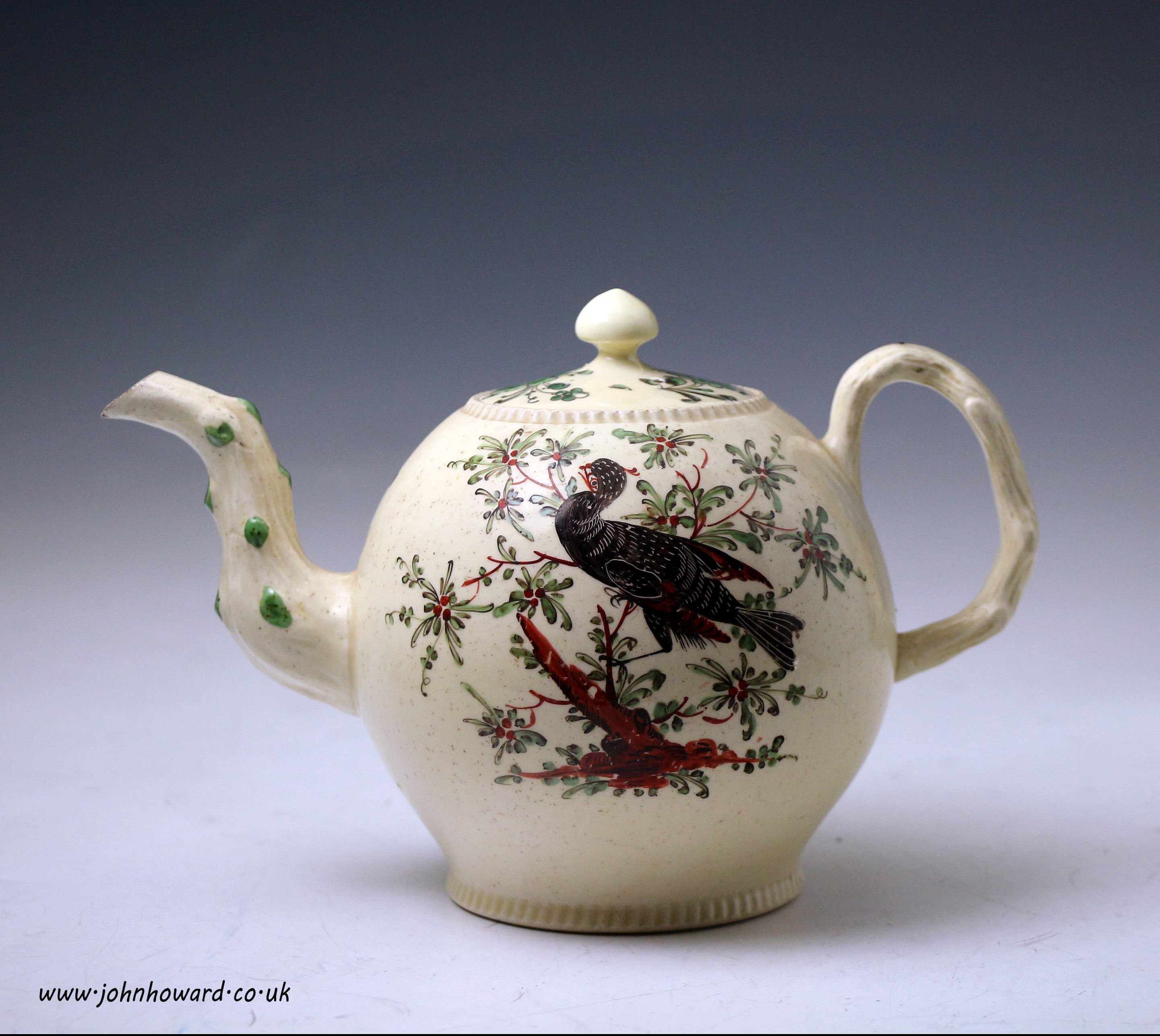 Antique English creamware pottery teapot and cover circa 1770 period 