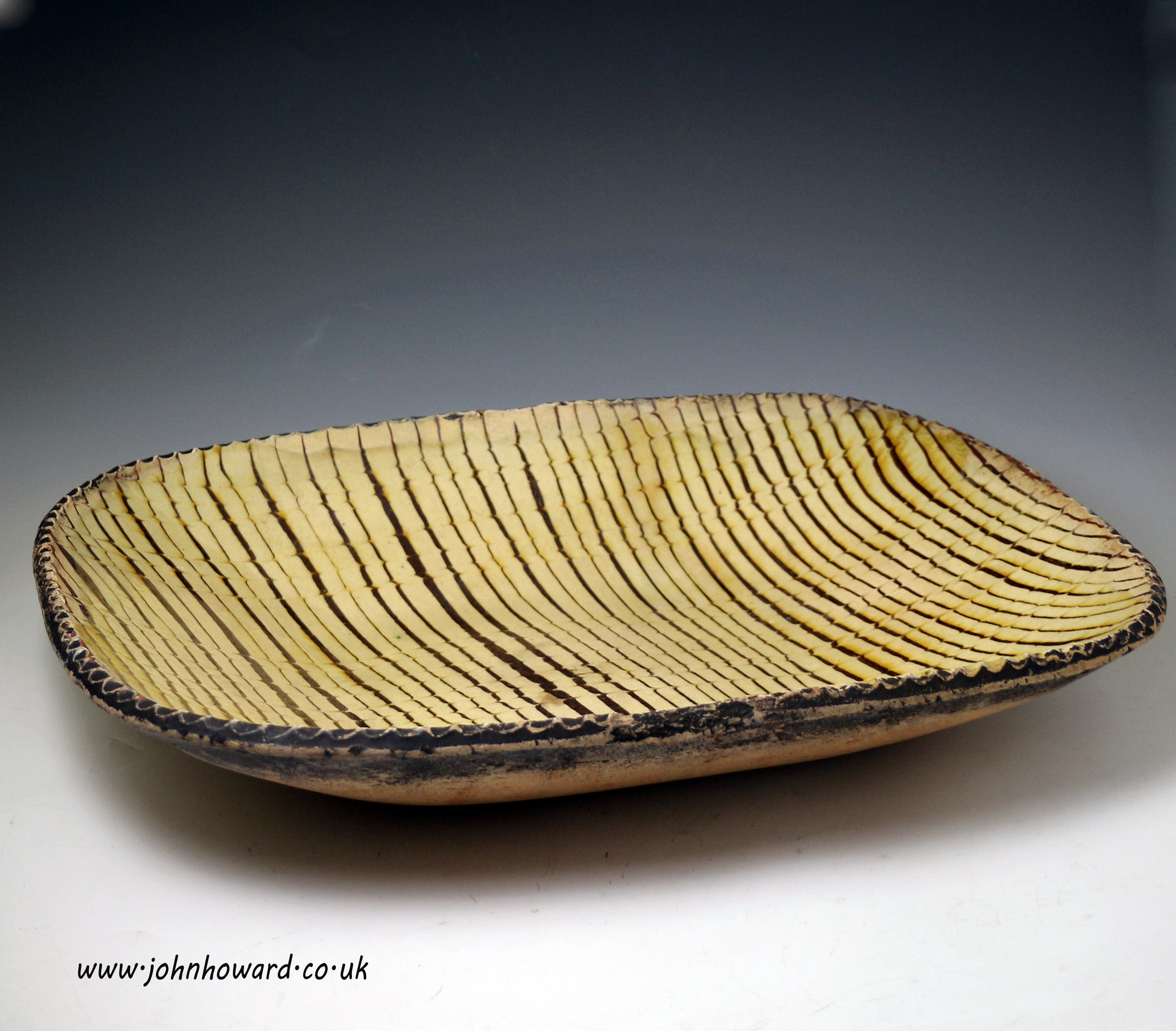 Antique English earthenware  slipware comb decorated loaf or baking dish circa 1800