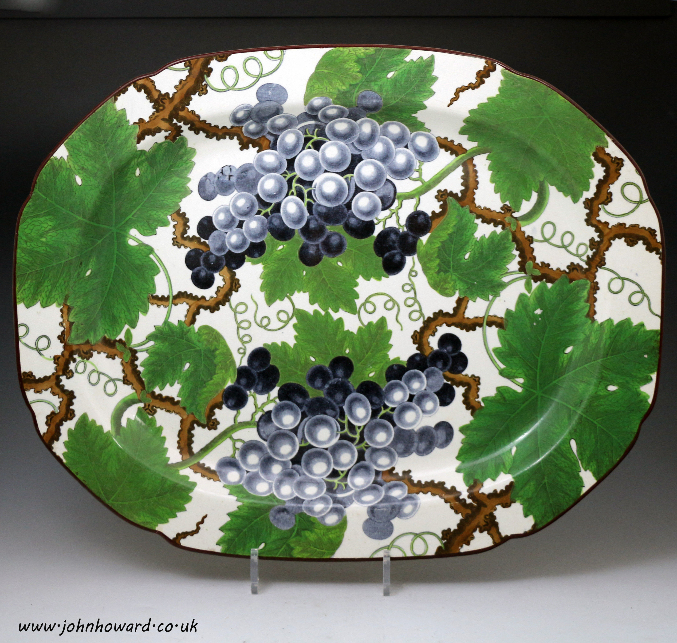 Large pearlware platter decorated with grapes and vines made in circa 1815 period , possibly Swansea Pottery. Wales.