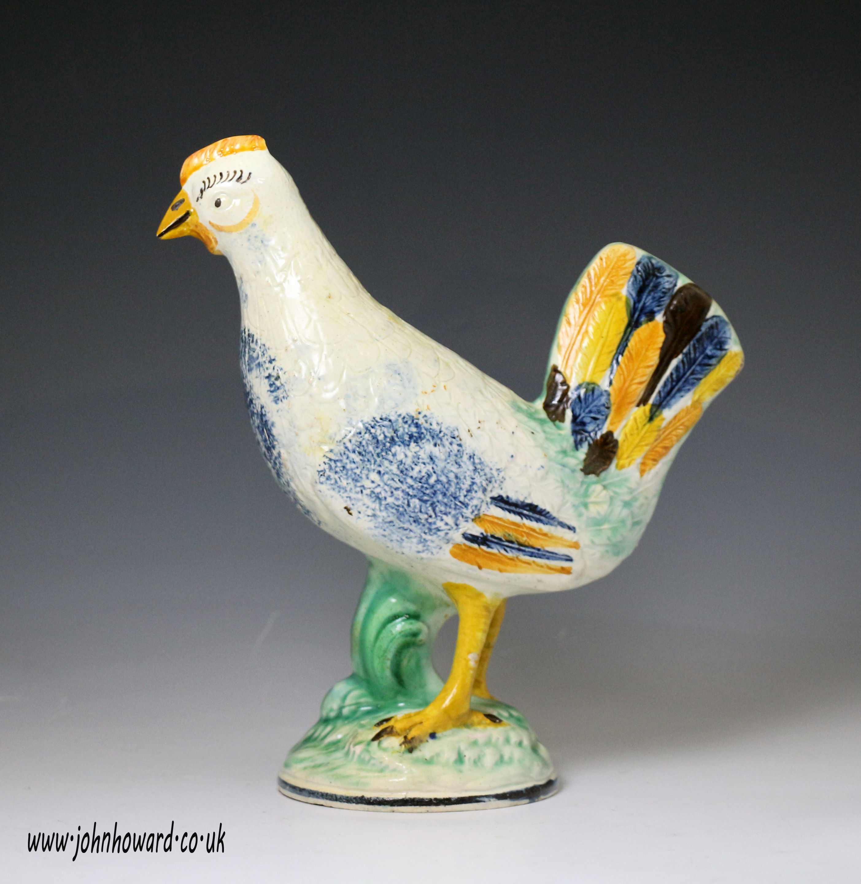 Antique Prattware pottery figure of a hen circa 1790/1810 period English.