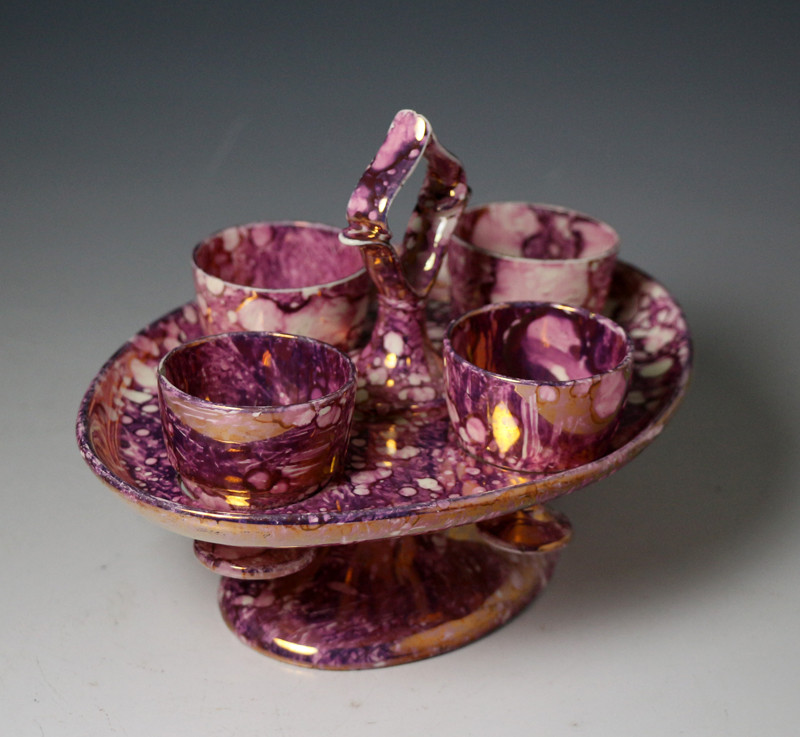 Antique English pottery pink luster egg cruet early 19th century 