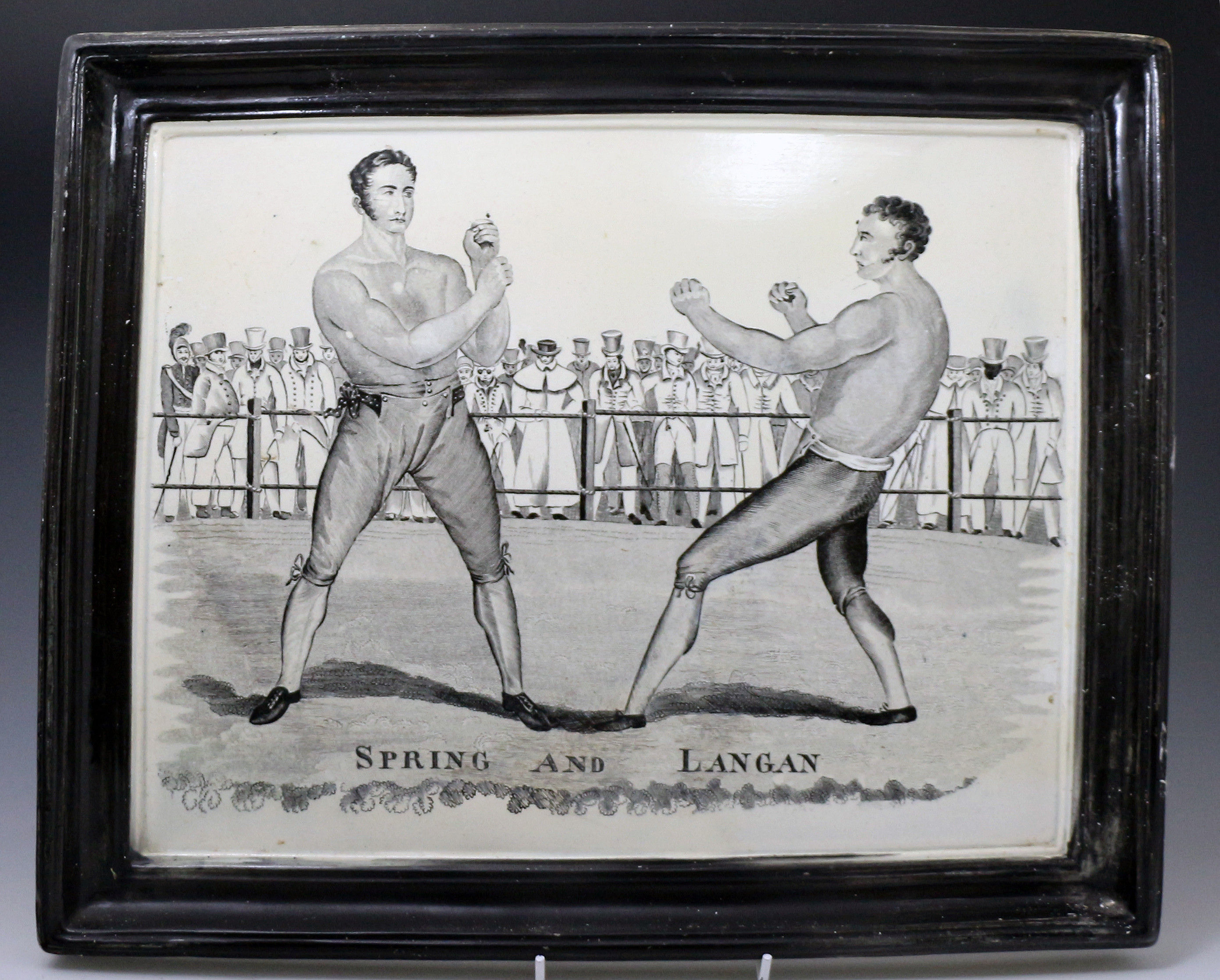 Spring and Langan pugilist commemorative pottery  plaque early 19th century