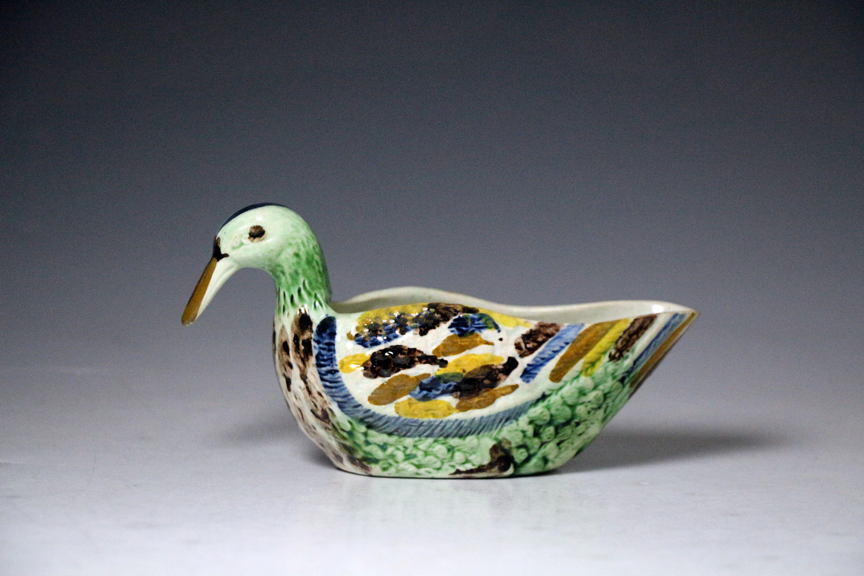 Staffordshire pottery sauce boat in the form of a duck figure antique period late 18th century